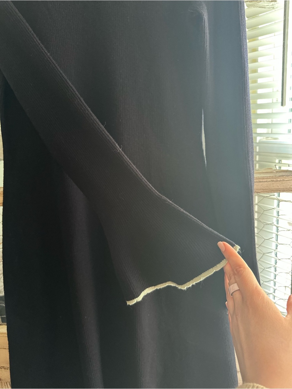 NWT Tory Burch | Navy Long-Sleeve Bell Knit Dress with Shoulder Buttons - Picture 3 of 11